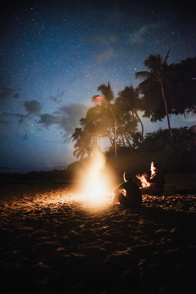 beach campfire under the stars on maui